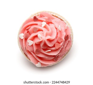 Tasty cupcake for Valentine's Day on white background, top view - Powered by Shutterstock
