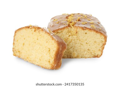 Tasty cut lemon cake with glaze isolated on white - Powered by Shutterstock