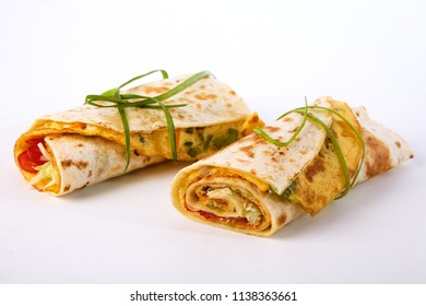 Tasty Fresh African Rolex Rolls Street Food With Omelette Wrapped In Chapati Flatbread