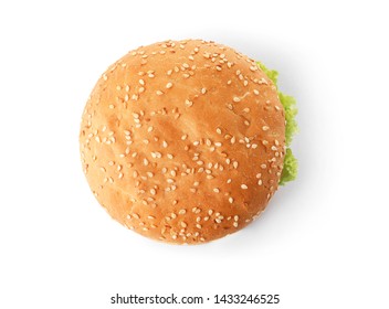 Tasty Fresh Burger Isolated On White, Top View