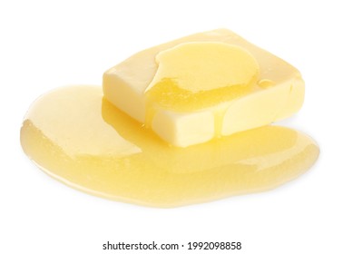 Tasty fresh melting butter on white background