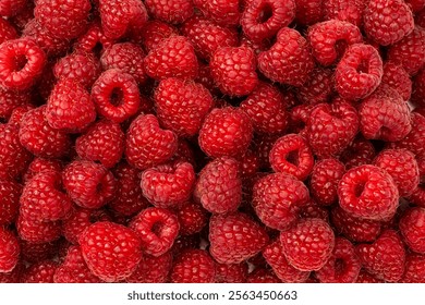 Tasty fresh raspberry as a background. Top view.  