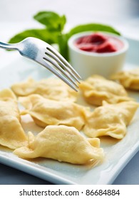 Tasty Fruit Dumplings With Cheese And Sauce