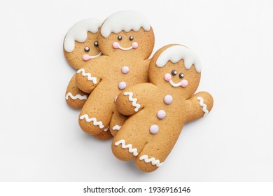 Tasty Gingerbread Cookies On White Background