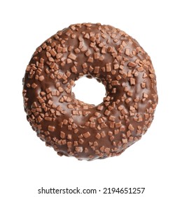 Tasty Glazed Chocolate Donut Isolated On White