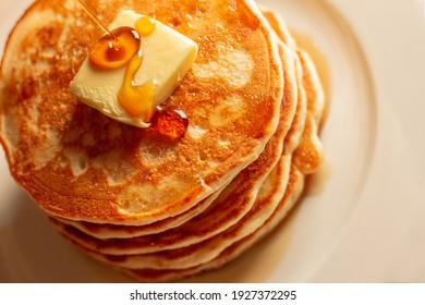 Tasty golden brown stack of hot cakes