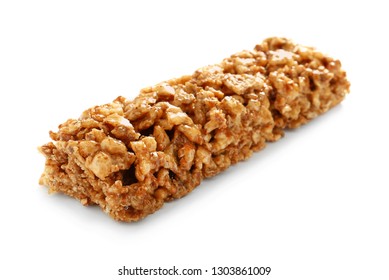 Tasty Granola Bar On White Background