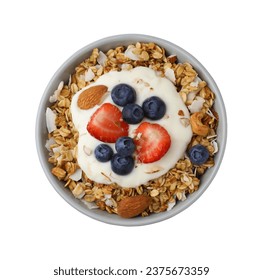 Tasty granola, yogurt and fresh berries in bowl on white background, top view. Healthy breakfast - Powered by Shutterstock