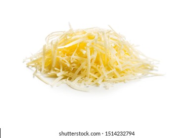 Tasty Grated Cheese. Parmesan Cheese Isolated On White Background.