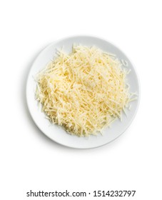 Tasty Grated Cheese. Parmesan Cheese Isolated On White Background.