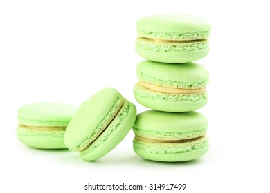 Tasty Green Macarons Isolated On White