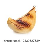 Tasty grilled onion piece on white background