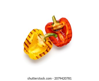 Tasty grilled peppers on white background