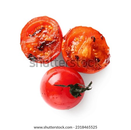 Tasty grilled tomatoes on white background
