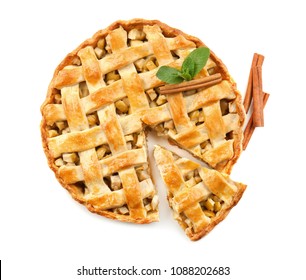 Tasty Homemade Apple Pie On White Background