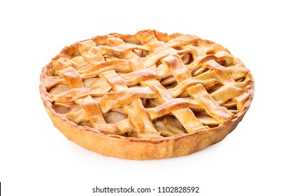 Tasty Homemade Apple Pie On White Background