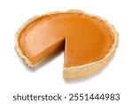 Tasty homemade pumpkin pie isolated on white