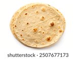 Tasty homemade tortilla isolated on white, top view