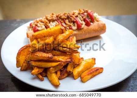 Similar – Image, Stock Photo Carrot Dog vegetarian hot dog