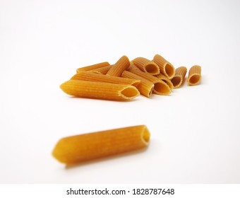 Tasty Italian Pasta On White Background. Wholegrain Noodles.