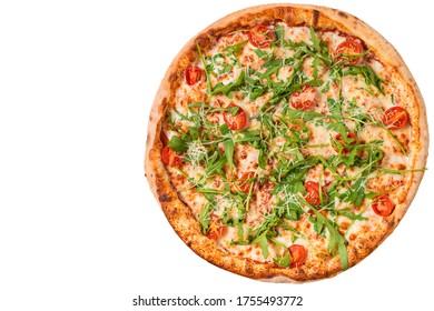 Tasty Italian Pizza Isolated On White Background. Flatlay.