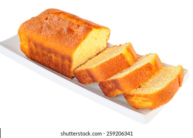 Tasty Loaf Cake With Lemon Taste, Isolated On White Background