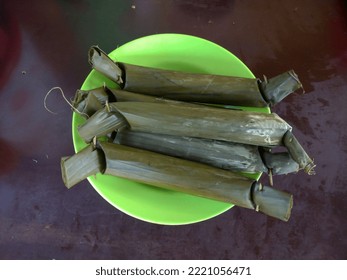 Tasty Lontong Rice Cake On A Plate Top View