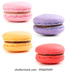 Tasty Macarons Isolated On A White, Collage