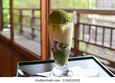 Tasty Matcha Ice Cream Parfait With Shiratama Dango In Gion, Kiyoto, Japan.