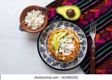 Tasty Mexican Fideos Dry Soup With Avocado And Cheese
