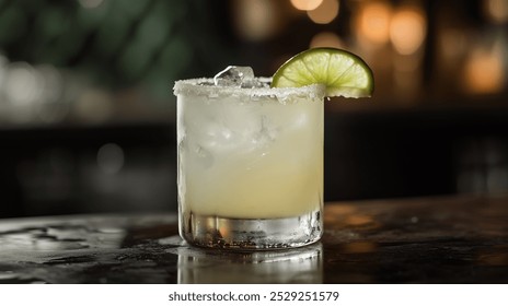 Tasty Mezcal Margarita cocktail garnished with half a lime wheel