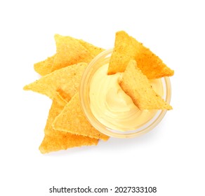 Tasty Nachos With Sauce On White Background