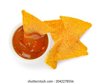 Tasty nachos and sauce on white background - Powered by Shutterstock