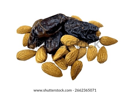 Tasty Nuts Almond kernels and dates on white