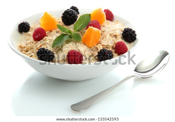 Tasty Oatmeal Berries Isolated On White Stock Photo 133542593 ...