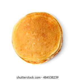 Tasty Pancakes Isolated On White, Top View