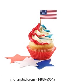 Tasty Patriotic Cupcake On White Background