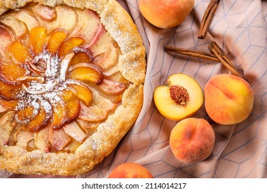 Tasty Peach Galette On Table, Closeup