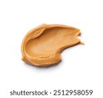 Tasty peanut butter on white background, top view