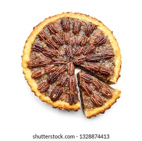 Tasty Pecan Pie On White Background