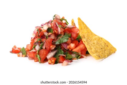 Tasty Pico De Gallo Salsa On White Background