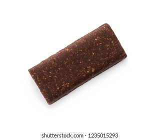 Tasty Protein Bar On White Background, Top View