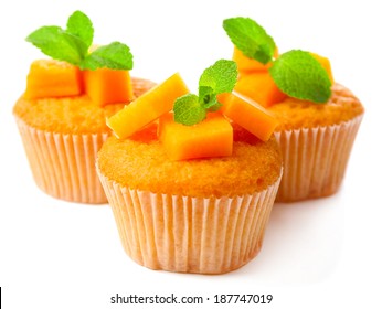 Tasty Pumpkin Muffins, Isolated On White