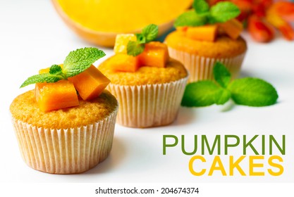 Tasty Pumpkin Muffins, Isolated On White