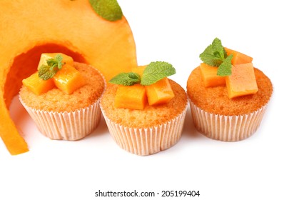 Tasty Pumpkin Muffins, Isolated On White