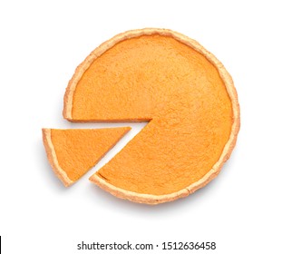 Tasty Pumpkin Pie On White Background