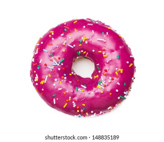 Tasty Purple Donut, Isolated On White