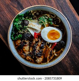 Tasty Ramen Soup With Pho, Egg, Mushrooms And Duck