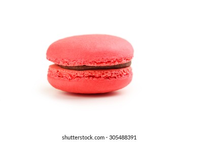 Tasty Red Macaron Isolated On White 