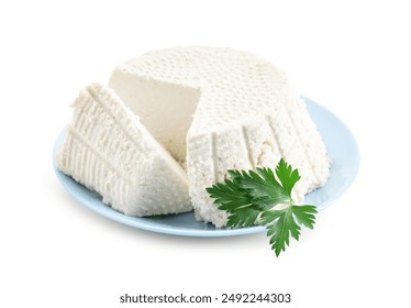 Tasty ricotta (cream cheese) and parsley isolated on white - Powered by Shutterstock